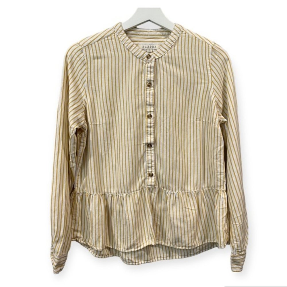 Harper Long Sleeve Peplum Blouse White Yellow Stripe Small